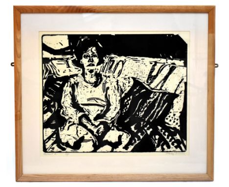 STANLEY DOBBIN (1932-2021); artist proof woodcut, "Portrait R", signed and titled in pencil, 46cm x 57cm, framed and glazed. 