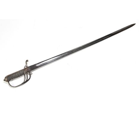 A 19th century Royal Artillery Officer's sword, the 89cm blade with acid etched detailing and stamped to the back 'London mad