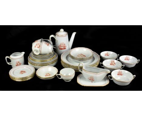 SPODE; a collection of 'Tradewinds' dinner and tea ware in red comprising seven large plates, eight smaller plates, four larg