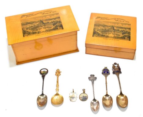 DUBLIN 1907; two Mauchline ware trinket boxes printed with general views of buildings at the fair, lengths 18cm and 13.5cm (2