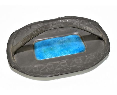 ARCHIBALD KNOX FOR LIBERTY & CO; a Tudric pewter and enamel cake basket, decorated with stylised motifs, length 30.5cm.Proven