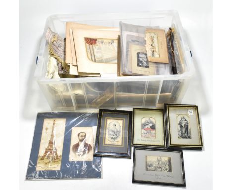 VARIOUS FAIRS; a quantity of ephemera and textiles including Stevengraphs and engravings relating to the Paris Exhibition 188