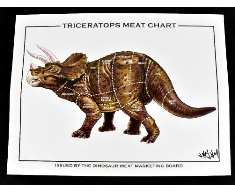 JAY JAY BURRIDGE (born 1971); a signed coloured print, 'Triceratops Meat Chart', 45.5 x 61cm, unframed.