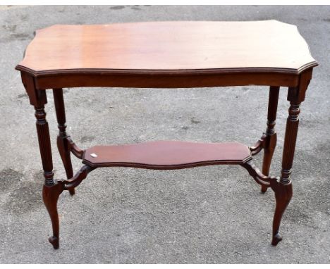 A late 19th century serpentine fronted mahogany side table with undertier shelf, width 88cm, depth 44cm, height 67cm.