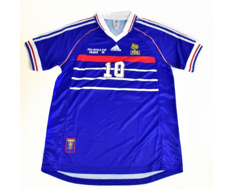 ZIDANE; a FIFA World Cup France '98 Adidas France home shirt, signed to the reverse, size XL.Additional InformationCreasing a