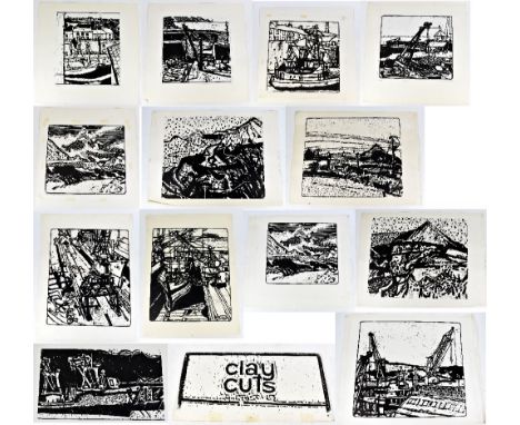 STANLEY DOBBIN (1932-2021); a collection of thirteen wood block illustrations from Clay Cuts, comprising 'Clay Workings St Au