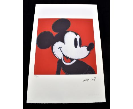 AFTER ANDY WARHOL; lithograph on wove arches paper, Mickey Mouse (Red) (1978), printed signature, numbered 43/100, watermarke