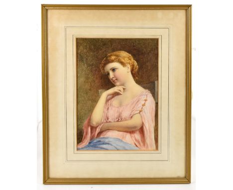 ENGLISH SCHOOL; watercolour, a portrait of a seated female wearing pink blouse, apparently unsigned, 30 x 22cm, framed and gl