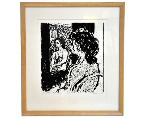 STANLEY DOBBIN (1932-2021); artist proof woodcut, “Seated Nude with Mirror”, signed and dated in pencil, 45cm x 40cm, framed 