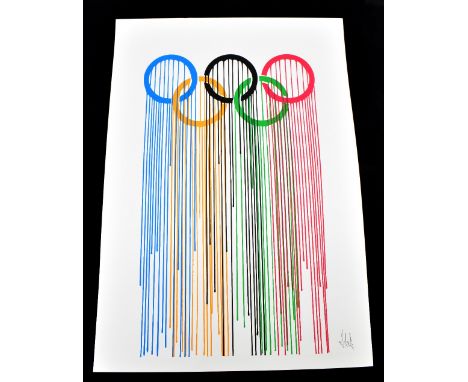 ZEVS (born 1977); screenprint in colours, 'Liquidated Olympic Rings', signed in pencil lower right, 47.5 x 34cm, unframed.Add