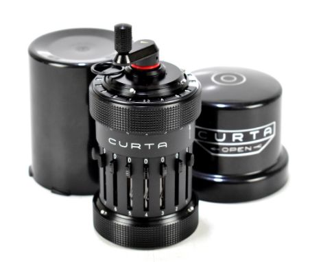CURTA; a type 1 calculator, number 65303, in black plastic case, and with associated box, numbered 65208.Additional Informati