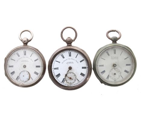 Two H. Samuel 'The Climate Trip Action Patent' silver lever engine turned pocket watches for repair; together with a silver (
