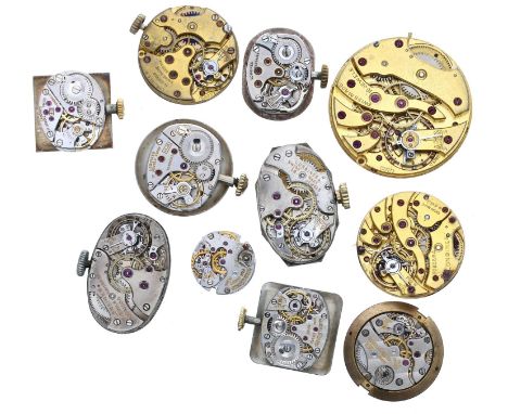 Seven Longines ladies wristwatch movements; together with a cal. 12.92 16 jewel wristwatch movement and three Jaeger-LeCoultr