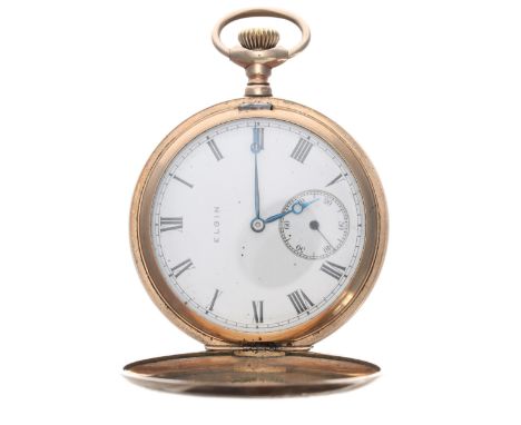 Attractive Elgin lever gold plated hunter pocket watch, signed 7 jewel movement, no. 14236597, with compensated balance, regu