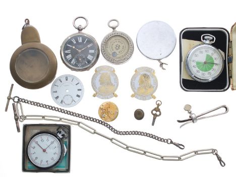 Mixed lot - Ingersoll chrome cased chronograph pocket watch with Ingersoll box and guarantee; together with an Ingersoll pock