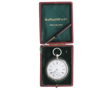 Jean Jaquet & Cie white metal lever pocket watch, gilt frosted bar movement with compensated balance and regulator, cuvette s