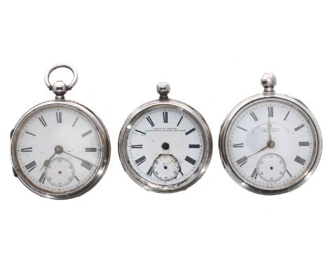 Three silver lever engine turned pocket watches for repair 