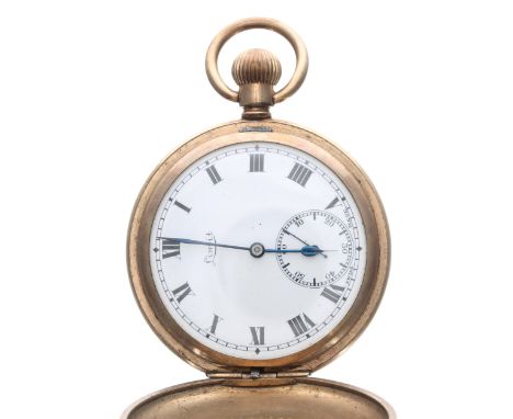 Limit gold plated lever hunter pocket watch, signed Swiss movement, Roman numeral dial with subsidiary seconds dial plain cas