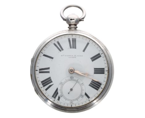 Victorian silver fusee lever pocket watch, London 1874, signed Wm Potts & Sons, Leeds, no. 7061, engraved balance cock, compe