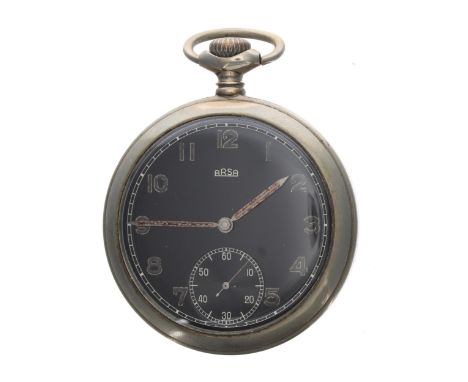 Rare Arsa German WWII 'Waffen-SS' nickel cased pocket watch, black dial with Arabic numerals and subsidiary seconds, cal. 429
