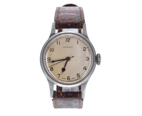 Longines British Air Ministry pilots nickel and  stainless steel wristwatch, serial no. 64727xx, circa 1943, signed silvered 