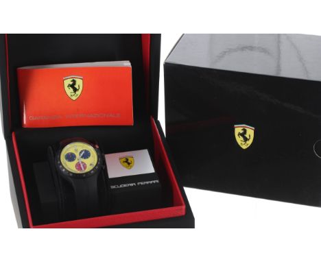 Ferrari Scuderia Chronograph gentleman's wristwatch, yellow dial with rubber band, 42mm ** with box and stamped warranty book