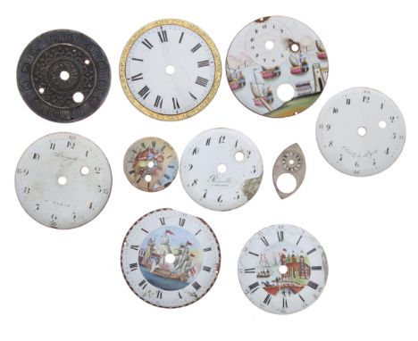 Eight assorted enamel verge pocket watch dials and two others 