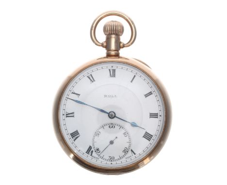 Rolex 9ct lever pocket watch, Birmingham 1928, the dial with Roman numerals, blued steel hands and subsidiary seconds dial, s