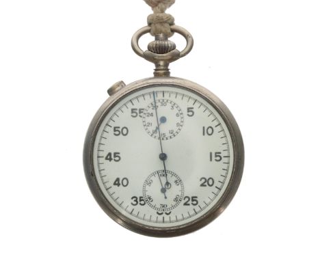 Royal Navy Patt 4 nickel cased split seconds stopwatch, lever movement, the dial with split centre seconds, Arabic numerals a