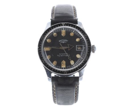 Rotary Aquaplunge II automatic stainless steel gentleman's wristwatch, ref. S-8312, circular black dial with luminous hour ma