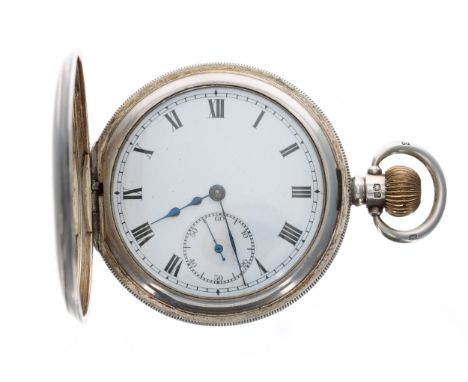 Silver hunter lever pocket watch, Birmingham 1923, Swiss 'LTG' movement (L Tieche Gammeter), Roman numeral dial with subsidia