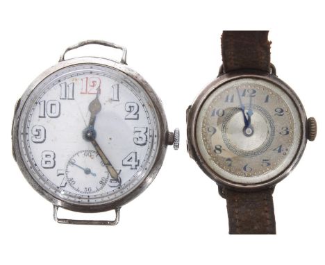 Silver wire-lug wristwatch, import hallmarks Edinburgh 1924, enamel dial, unsigned movement, hinged case, 33mm (lacking strap