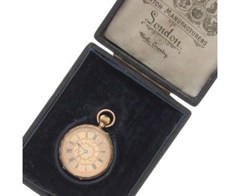 Edwardian 9ct lever fob watch, Birmingham 1907, gilt frosted three quarter plate movement, no. 251434, with compensated balan