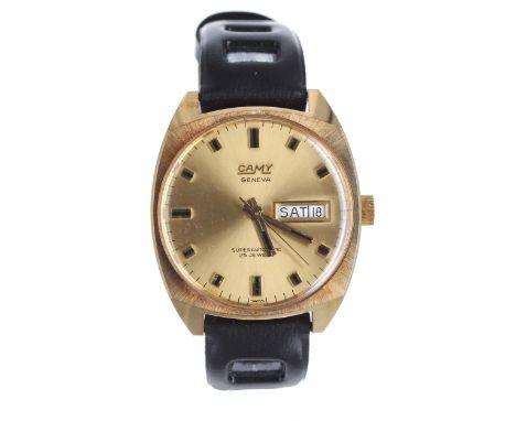 Camy Superautomatic gold plated and stainless steel gentleman's wristwatch, ref. 7740, circular champagne dial with baton mar