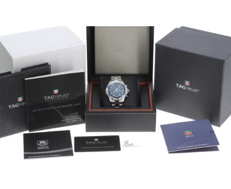 Tag Heuer Aquaracer chronograph automatic stainless steel gentleman's wristwatch, ref. CAF2112, serial no. RRK3xxx, blue dial