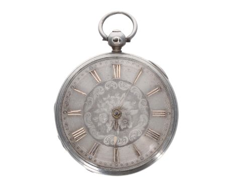 Victorian silver fusee lever pocket watch, London 1843, signed Wright, Woolwich, no. 1553, silver engraved foliate dial with 