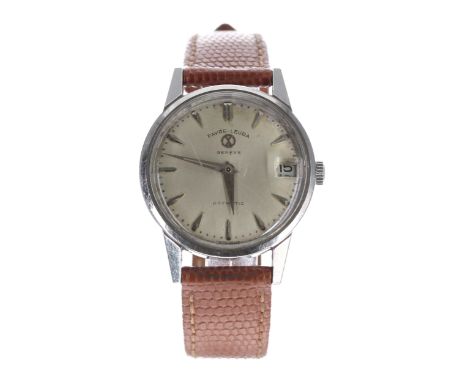 Favre-Leuba Genéve Daymatic automatic stainless steel gentleman's wristwatch, circular silvered dial with hour markers, minut