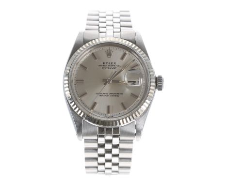 Rolex Oyster Perpetual Datejust stainless steel gentleman's wristwatch, ref. 1601, serial no. 259xxxx, circa 1970, white gold