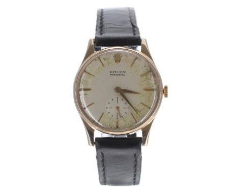 Rolex Precision 9ct gentleman's wristwatch,  case no. 128xx, circa 1960, signed silvered dial with baton markers and subsidia