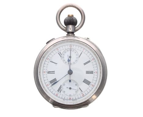 Swiss silver (0.935) split seconds chronograph lever pocket watch, gilt frosted movement with compensated balance and regulat