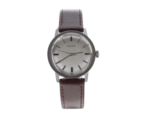 Bulova mid-size stainless steel gentleman's wristwatch, circa 1960s, silvered dial with baton markers and centre seconds, 78P
