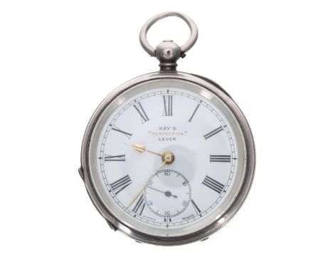 Kay's 'Perfection' Lever silver (.935) engine turned pocket watch, gilt frosted movement with dust cover, signed Roman numera