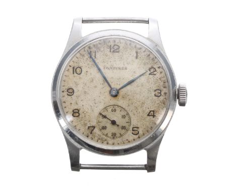 Longines stainless steel gentleman's wristwatch, case ref. 2511, serial no. 7622xxx, circa 1940s, the silvered dial with Arab