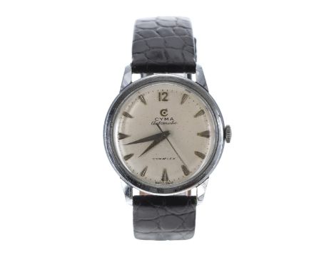 Cyma Cymaflex automatic stainless steel gentleman's wristwatch, ref. 11218.6 899, signed silvered dial with Arabic twelve, ba
