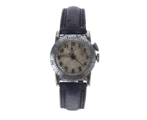 Rare Longines Weems Pilots stainless steel wristwatch, serial no. 6525xxx, circa 1940s, rotating bezel, signed silvered dial,