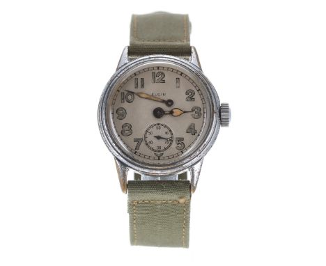 Elgin US Ordnance Department nickel cased and stainless steel wristwatch, signed silvered dial with luminous Arabic numerals,
