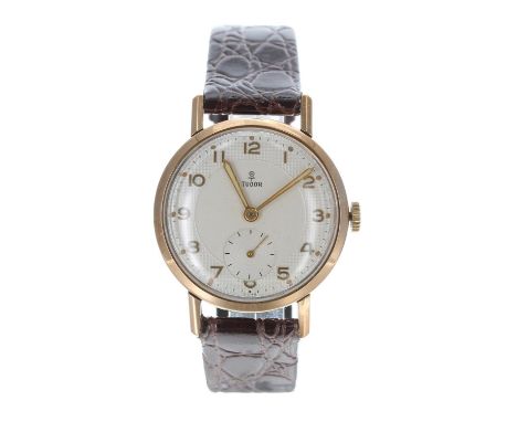 Tudor 9ct gentleman's wristwatch, Edinburgh 1956, circular silvered dial with gilt Arabic numerals, minute markers and subsid