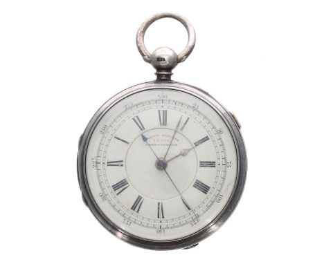 Victorian 'Marine Decimal Chronograph' silver fusee pocket watch, Chester 1880, three quarter plate movement signed J.T Barry