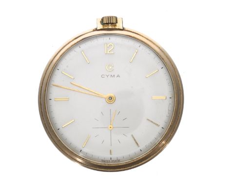 Cyma rolled gold lever dress pocket watch, signed 17 jewel movement, no. 293564, signed dial with applied gilt Arabic twelve 