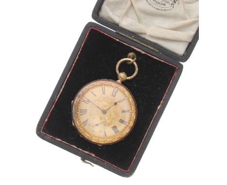 Swiss 18k cylinder pocket watch, three quarter plate gilt frosted movement signed Lagier Genéve, with gilt three arm balance 